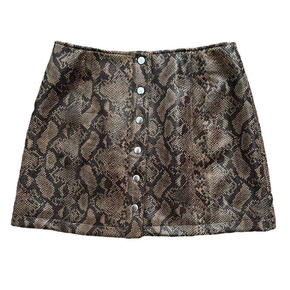 ASTR Women’s Faux Leather Skirt Snakeskin Brown Black Button Down Size Medium